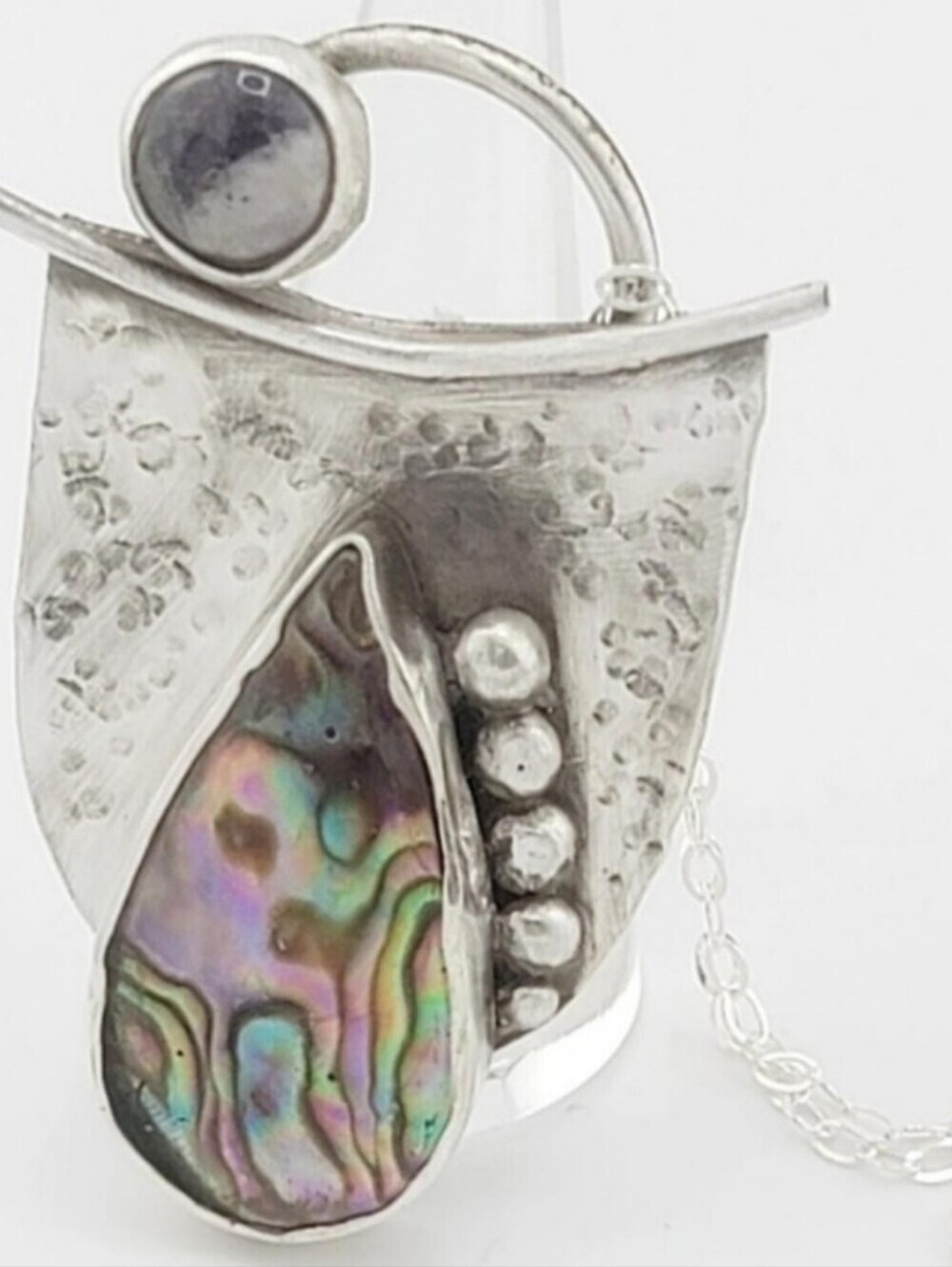 ABALON ABSTRACT AMETHYST PENDANT HANDMADE IN STERLING SILVER METAL W/ SS CHAIN